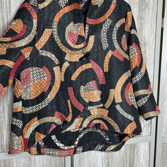 Ic By Connie K Artsy Top Kimono Blazer Asymmetric Hem Geometric Print Sz M - Picture 5 of 7